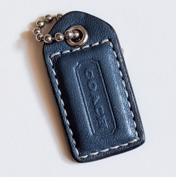 ๐ Coach 1.5" Vintage Dark Teal Blue Leather Hangtag Keychain Mini Bag Charm - Picture 3 of 6